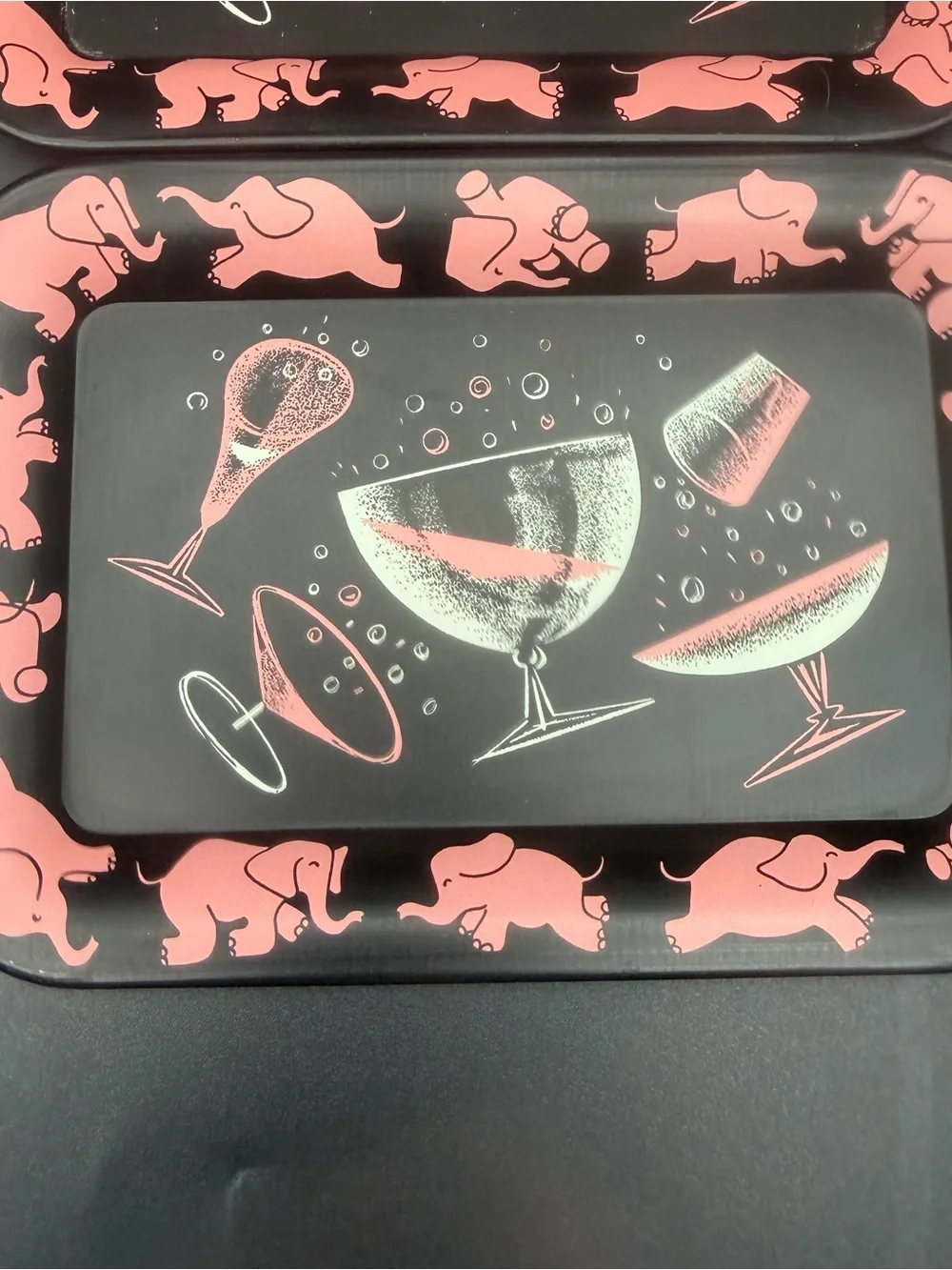 Vintage Pink Elephant Cocktail Serving Trays - Set of 4